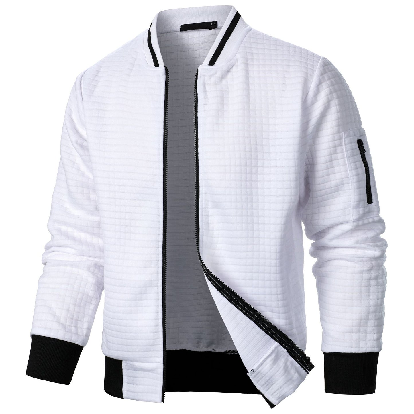 Men's new zipper stand up collar sweatshirt jacket men's casual plaid cardigan sweatshirt