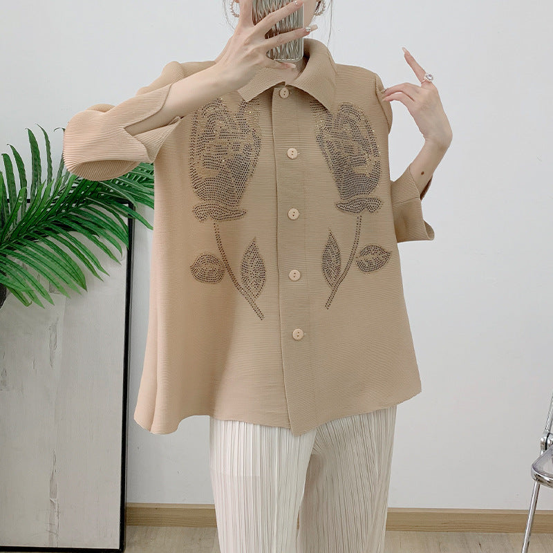 Autumn new hot stamping fashionable breasted jacket with slimming and versatile style, women's loose fitting mom outfit