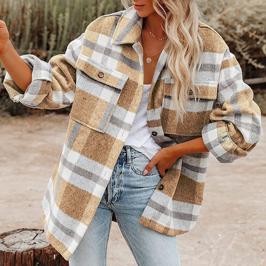 Plaid Button Flannel Woolen Shirt