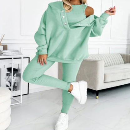 Women's Solid Color Vest Hoodie And Pants Set