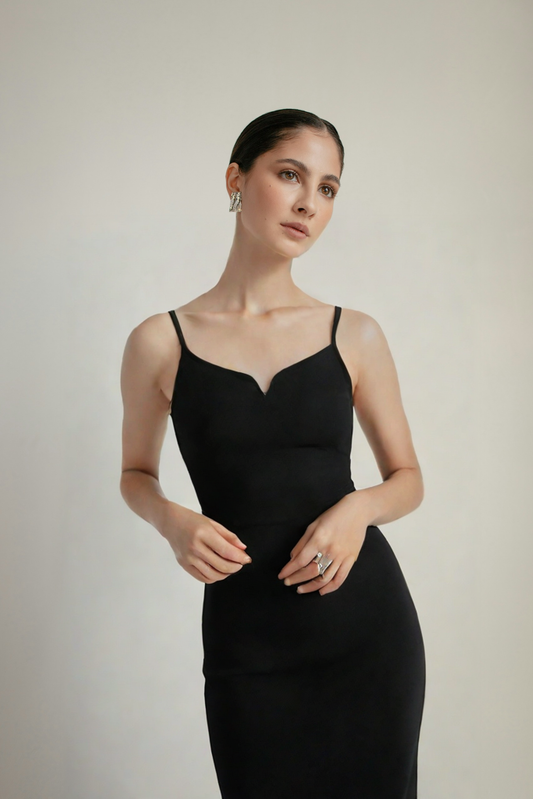 Long black backless sleeveless dress with sling bandage for women