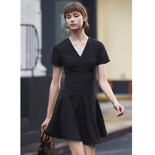 Autumn Dress Women Fashion Sexy Black Flounce Dress Short Sleeve Elegant Celebrity Mini Party Dress