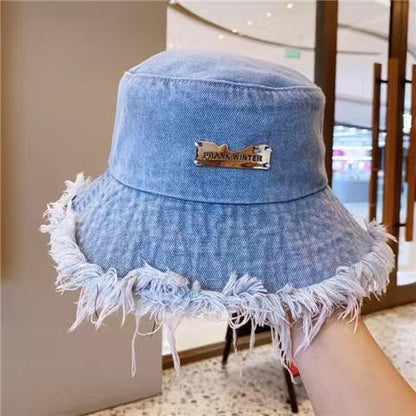 Jean Fisherman Hat Women's Spring And Summer Thin Washed Old Frayed Edge Bucket Hat Outdoor