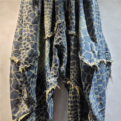 Leopard print jeans for women elastic waistband loose carrot harem and baggy pants