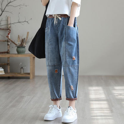 Women's Summer Fashion Ripped Ninth Jeans