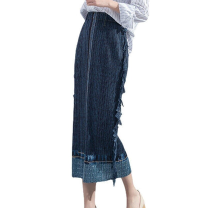 Pleated Hip Skirt New Women's Spring Fashion Large Size Casual Stretch Drape Imitation Denim Pleated Skirt