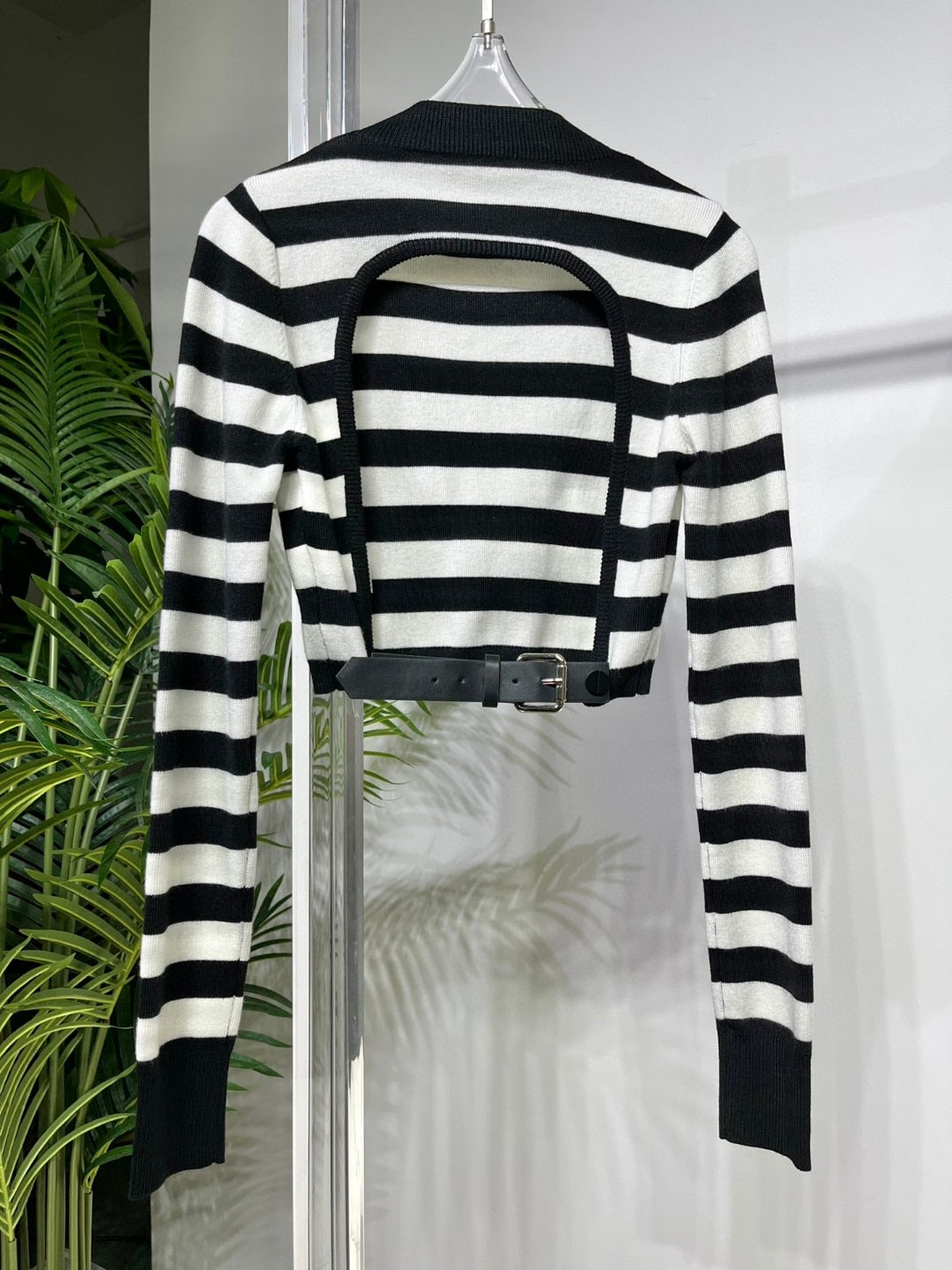 Autumn Casual New Women High Quality Striped Backless Wool Jumpers Female Chic Sweater