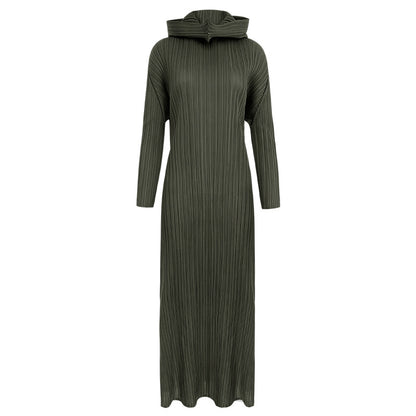 Spring new pleated a-line long skirt solid color long sleeve slim hooded dress winter female design