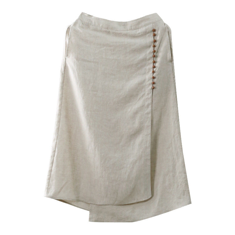 Solid Color Mid-length Raw Jute Color Artistic Irregular Stitching Skirt