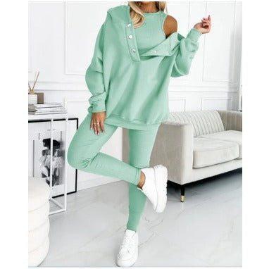 Women's Solid Color Vest Hoodie And Pants Set