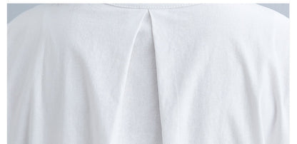 Literary Loose Plain Cotton And Linen Stand Collar Short Sleeves