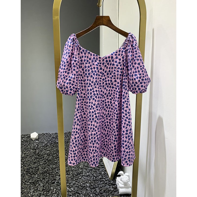 Women's Bubble Short Sleeve Purple Floral Dresses