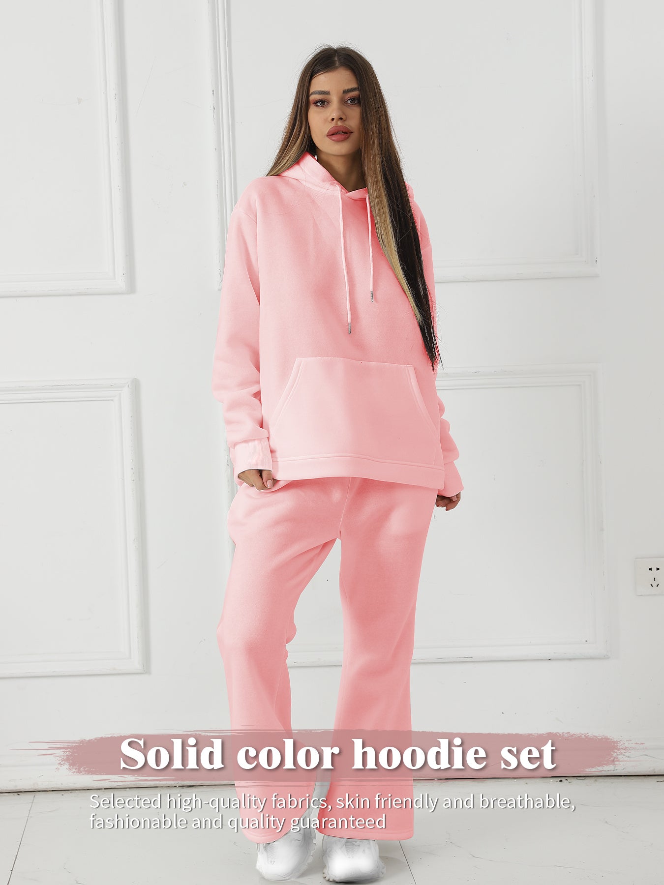 Women's Fashionable Casual Solid Color Long Sleeved Sweatshirt Set