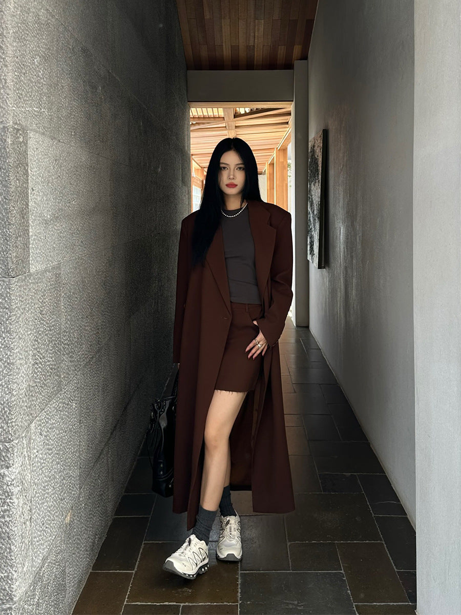 Solid Minimalist Woolen Coat For Women Long Sleeve Double Breasted Causal Loose Elagant Overcoats Female Clothing