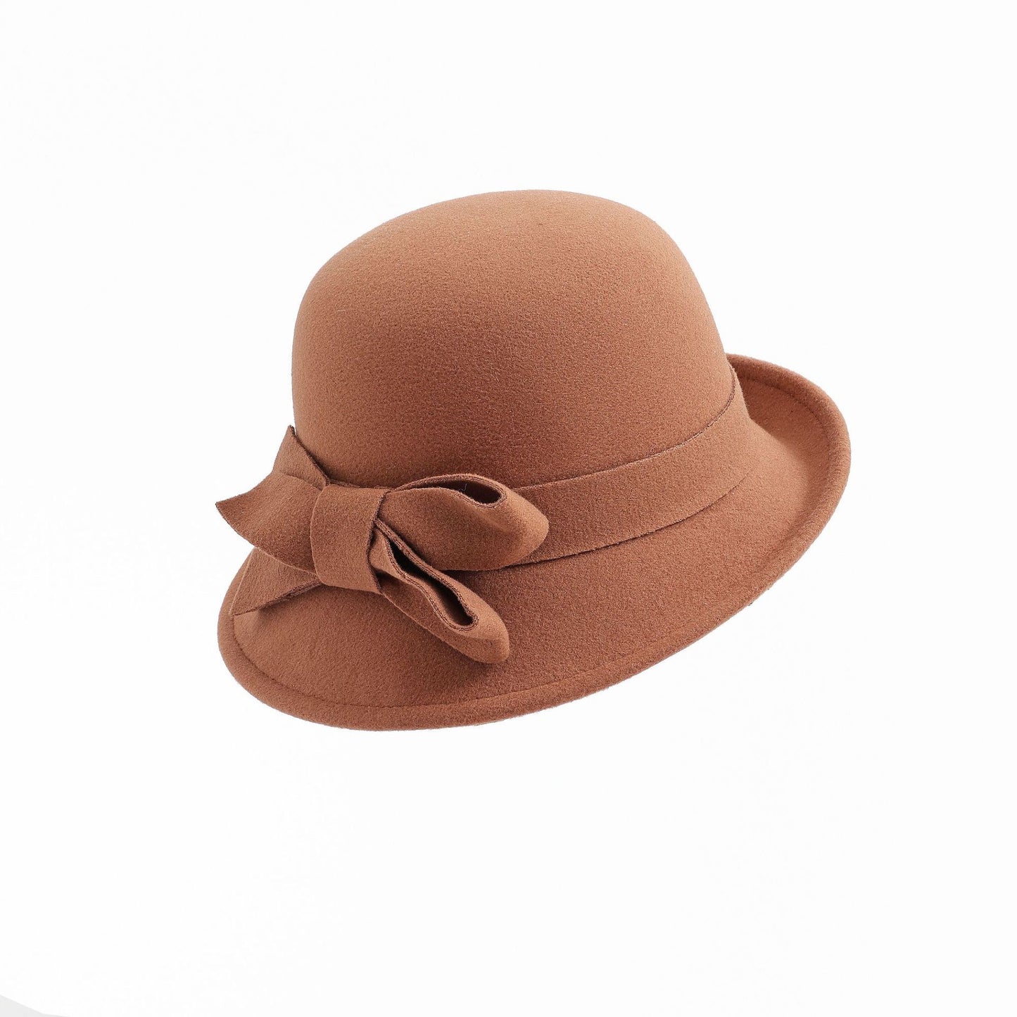 Women's French-style Elegant Retro Woolen Bowler Hat Curling Bow