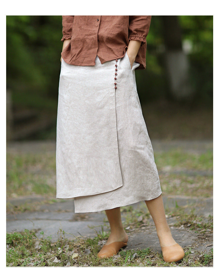 Solid Color Mid-length Raw Jute Color Artistic Irregular Stitching Skirt