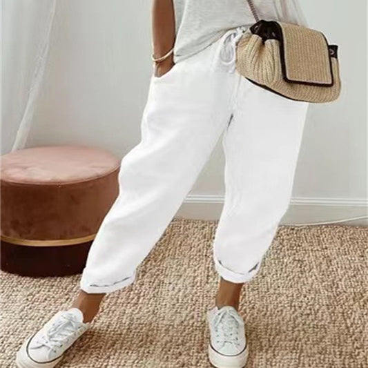 Women's Fashion Cotton Linen Solid Color Casual Pants