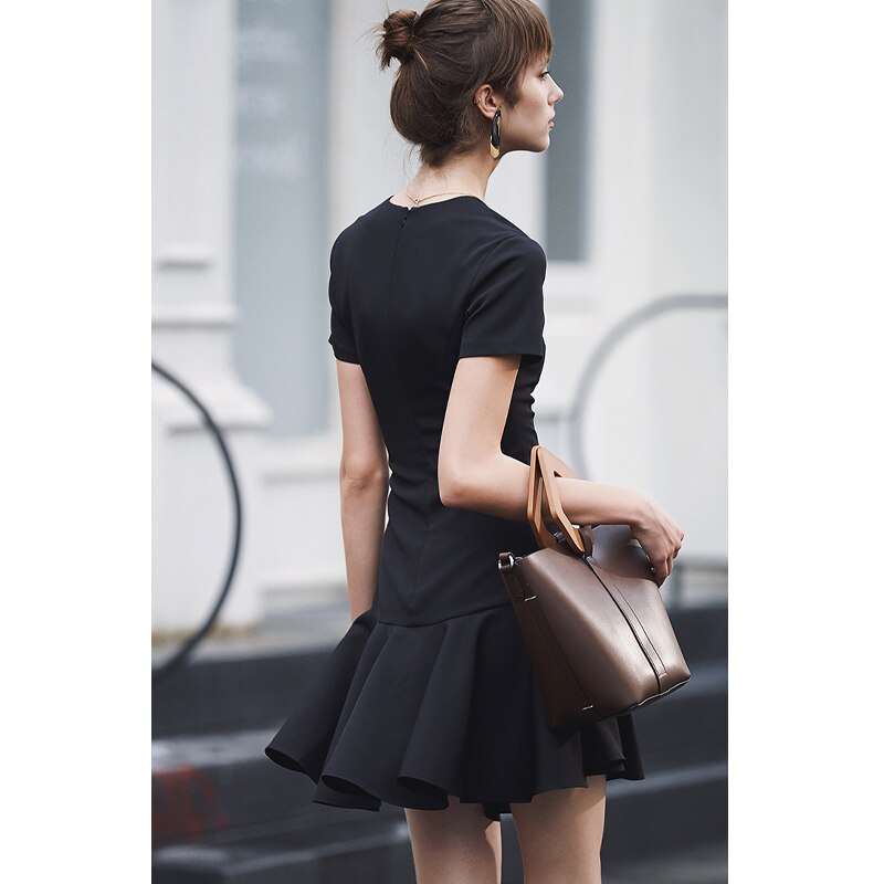 Autumn Dress Women Fashion Sexy Black Flounce Dress Short Sleeve Elegant Celebrity Mini Party Dress