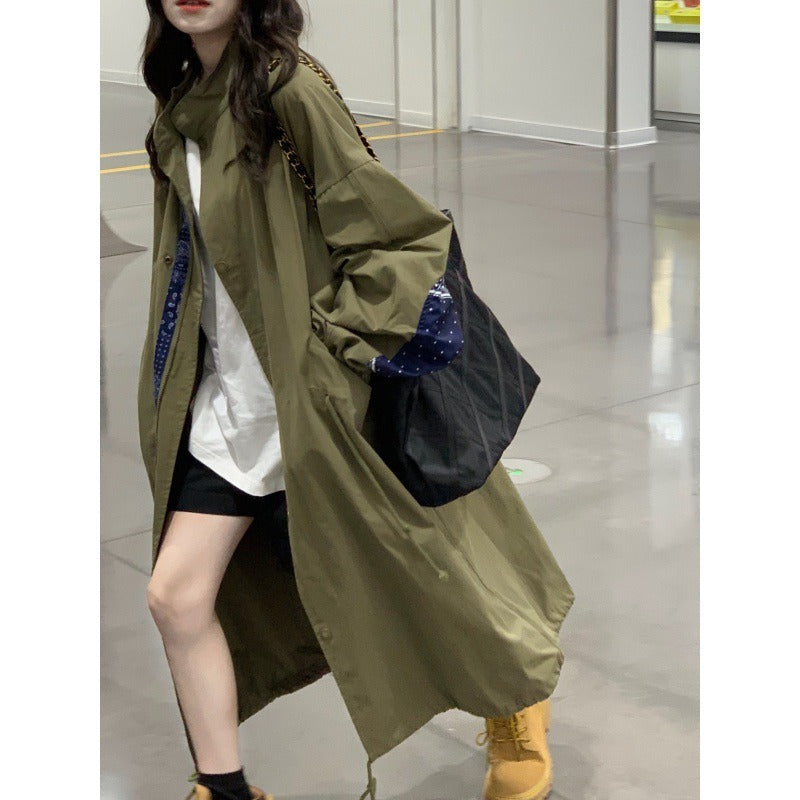 Autumn Long Cool Trench Coat for Women with Hood Zipper