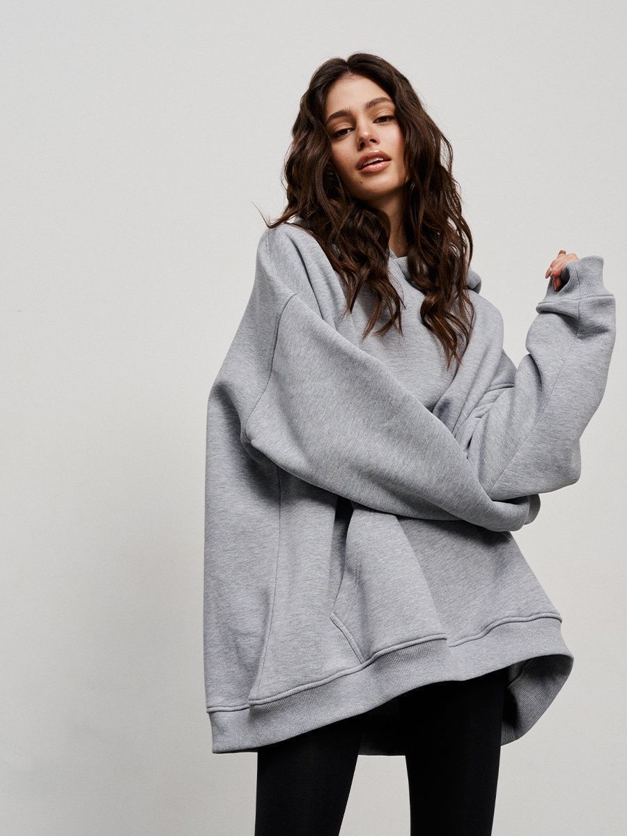 Street Boyfriend Style Polar Fleece Loose Pockets Hooded Sweater