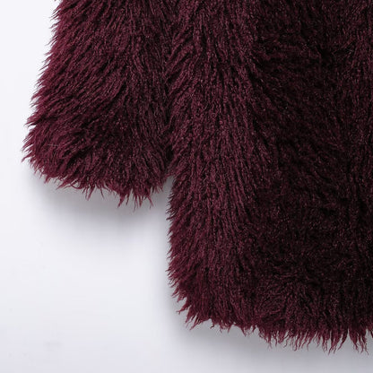 New loose faux fur effect long coat for women's clothing