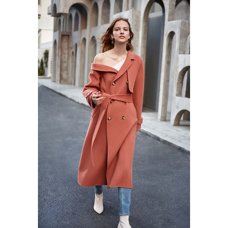 Double Woolen Woman's Upmarket Coat One Shoulder Overcoat Female New Fashion Temperament Women's Popular Woolen Coat