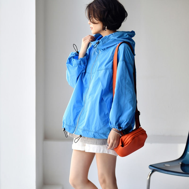 Literary And Artistic Age Reduction Bright Line Design Loose A-Word Slim Hooded Short Coat Women