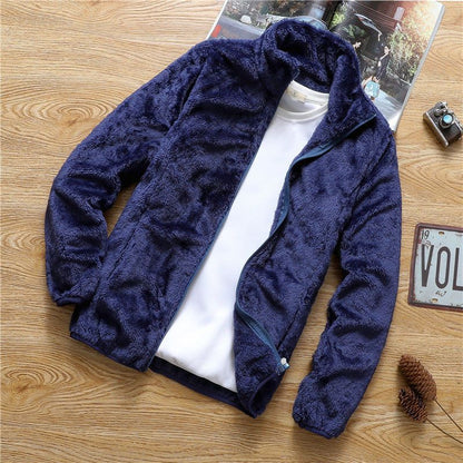 Men's Korean loose autumn and winter jacket, men's standing collar fleece jacket, double-sided fleece top