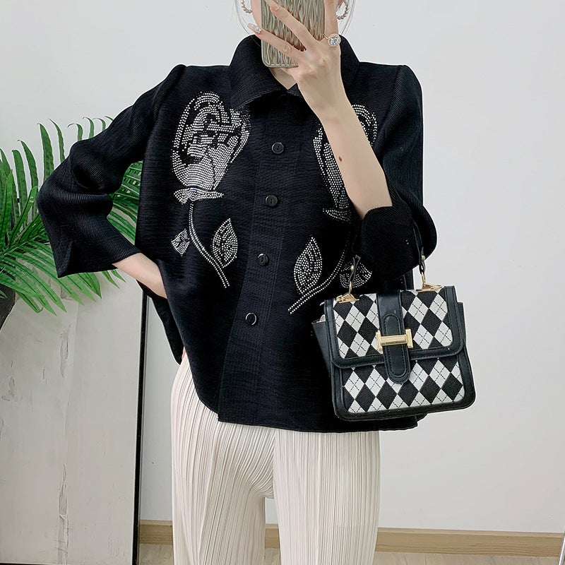 Autumn new hot stamping fashionable breasted jacket with slimming and versatile style, women's loose fitting mom outfit