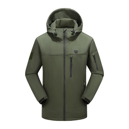 New intelligent constant temperature heating jacket for autumn and winter, soft shell cotton jacket, USB powered windproof and warm mountaineering suit