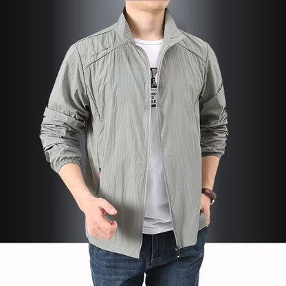 Summer new stand up collar loose sun protection clothes for men, casual outdoor sports style, breathable hooded skin clothes