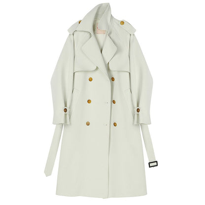 Women White Elegant Big Size Trench New Lapel Long Sleeve Loose Fit Windbreaker Fashion Tide Spring Autumn