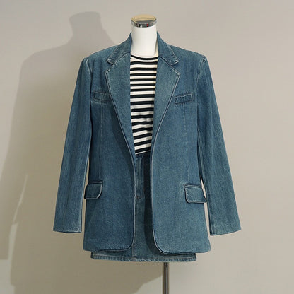 Retro denim suit jacket loose and cool girl jacket casual top women's trend