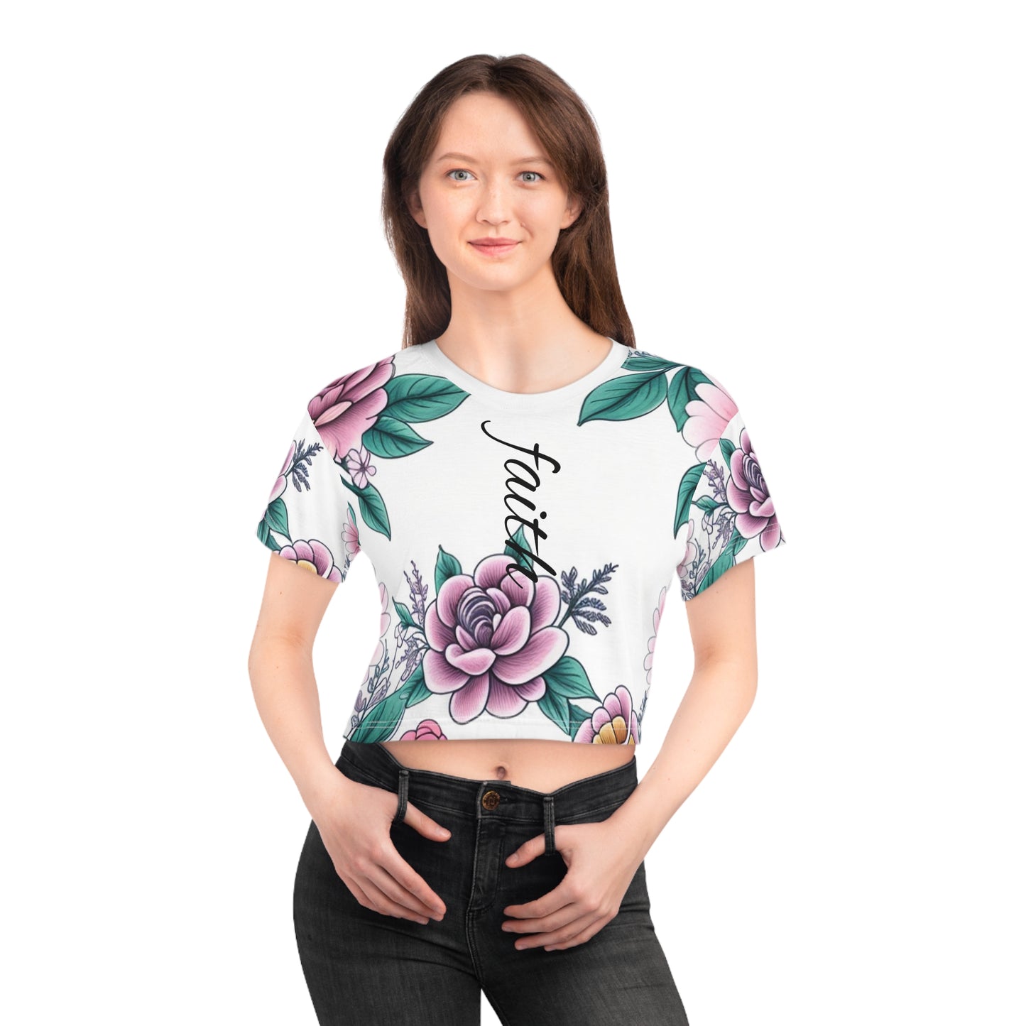 Flower & Letter Faith Crop Tee