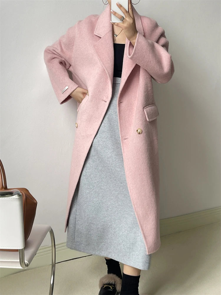 Solid Temperament Trench For Women Notched Collar Long Sleeve Patchwork Double Breasted Coats Female Fashion New