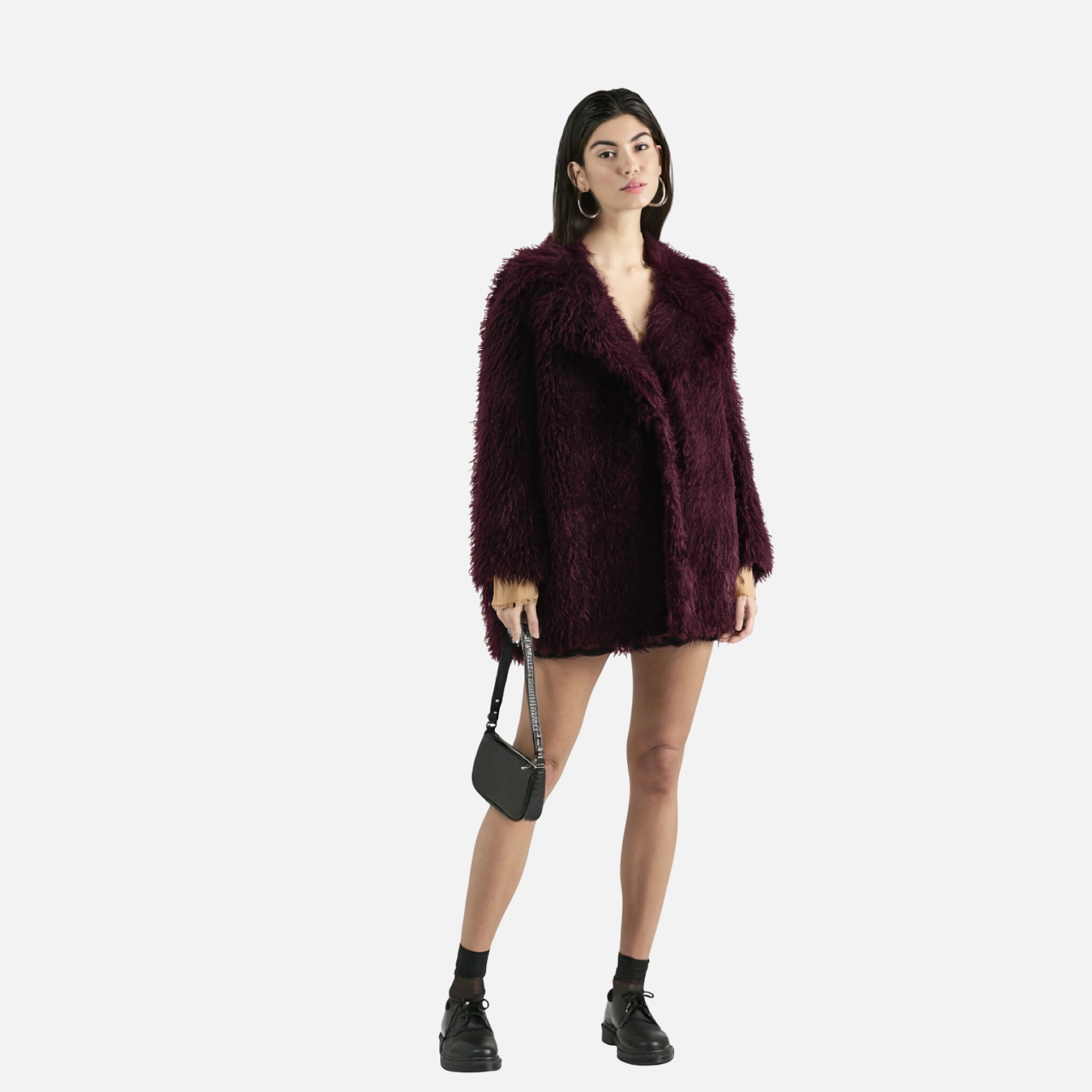 New loose faux fur effect long coat for women's clothing