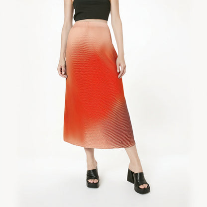 Gradient A-line skirt for women mid length printed fish scale pleated skirt