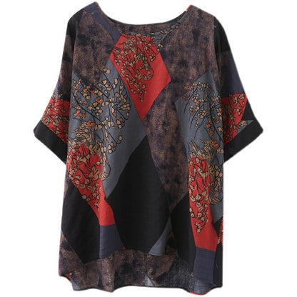 Women's Stylish Loose Round Neck Printed Short-sleeved T-shirt Top