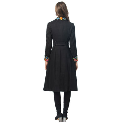 Chinese style retro woolen embroidery elegant ladies' coat slim fit woolen coat