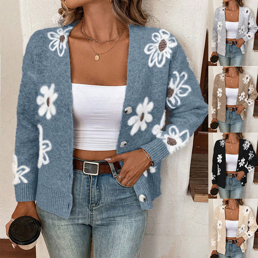 Flowers Print Button Front Cardigan