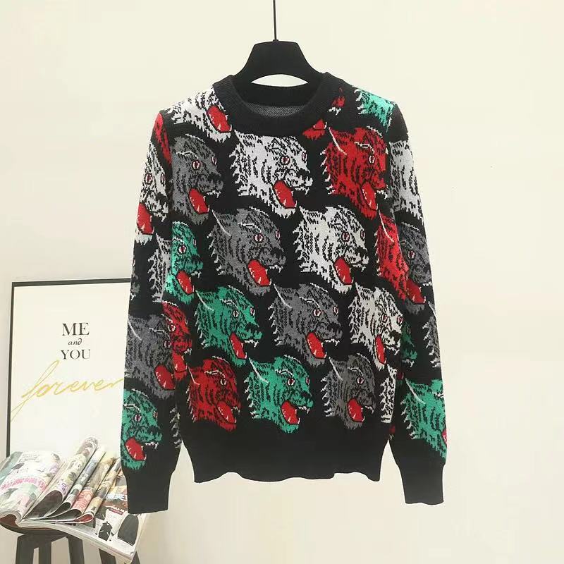 Knitted Sweater Pullovers Women High Street Casual Animal Tiger Korean Fashion Autumn Winter Knitwear Pull Femme Clothes