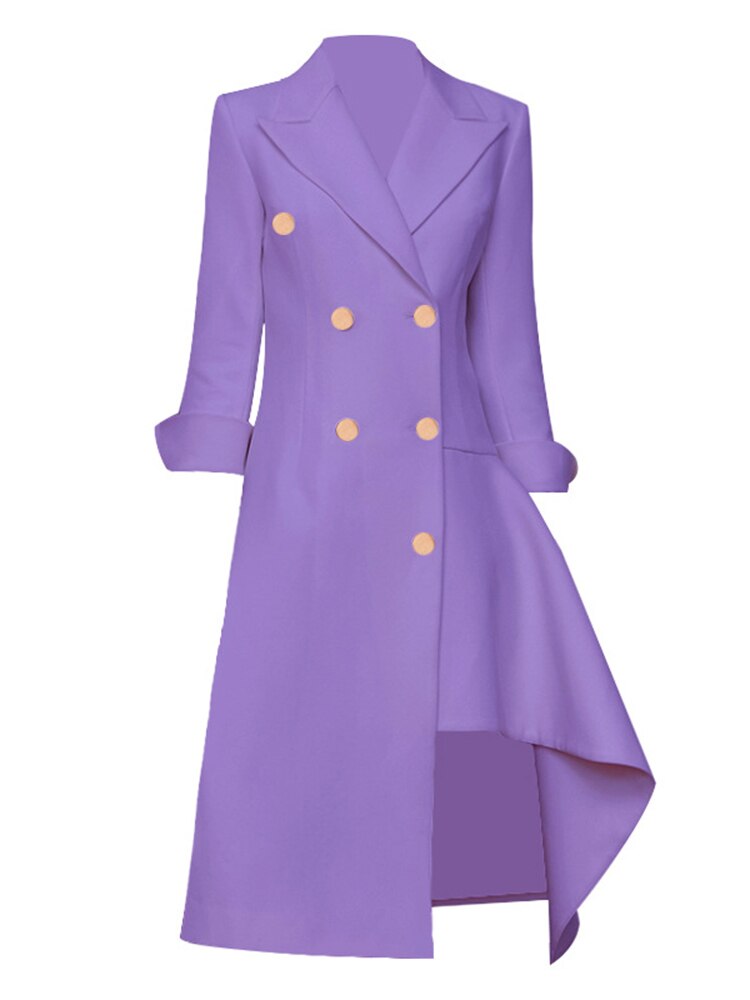 Fashion Women's Suit Dress Purple Irregular Notched Collar Double Breasted Mid-calf Dresses Female Autumn