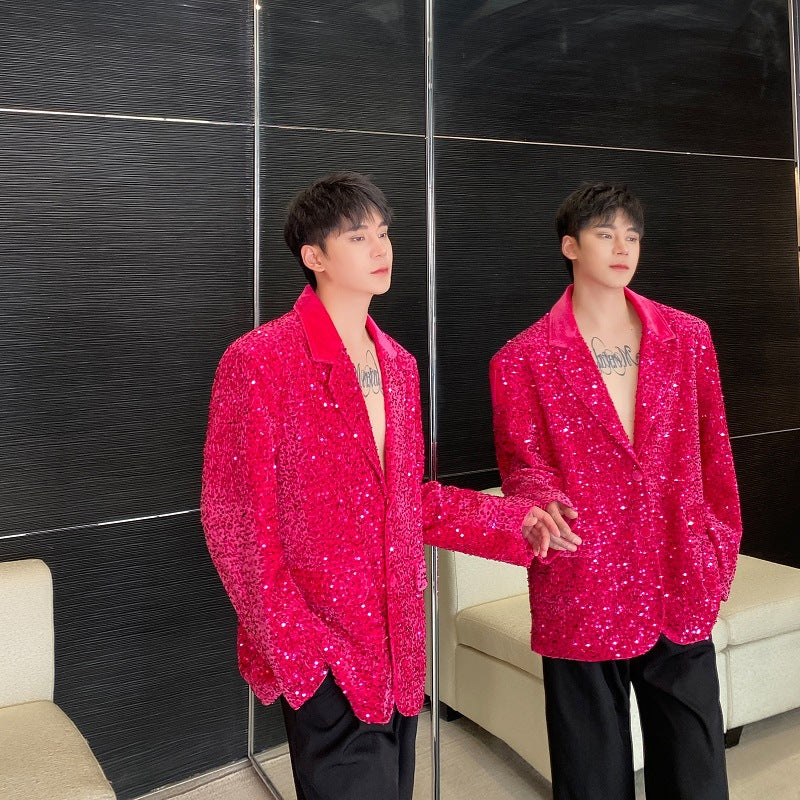 Light luxury velvet sequin dazzling shoulder pad wide suit trend evening party stage performance jacket