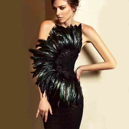 European and American tube top feather design backless dress bandage skirt