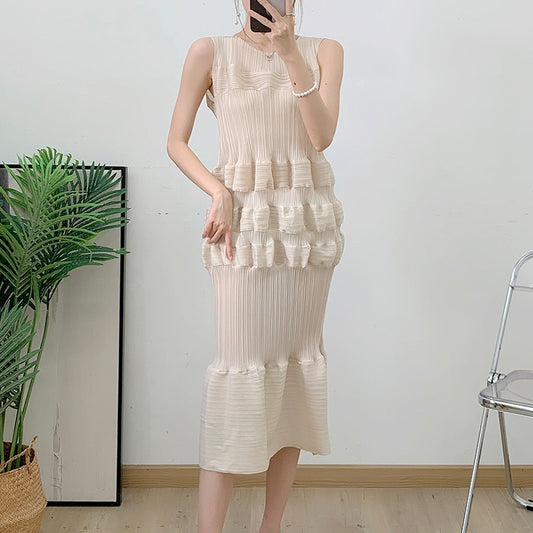 Wrinkled dress hip hugging lantern wave chiffon straight tube sleeveless beach suit skirt