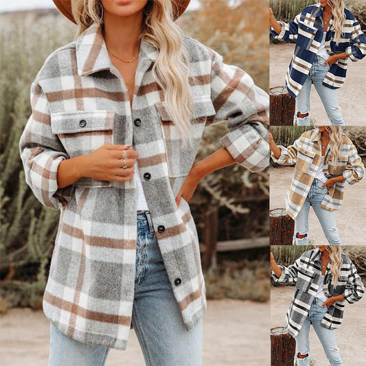 Plaid Button Flannel Woolen Shirt