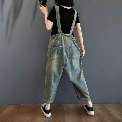 Women's Summer Retro Nostalgic Ripped Denim Overalls