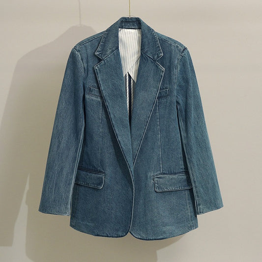 Retro denim suit jacket loose and cool girl jacket casual top women's trend