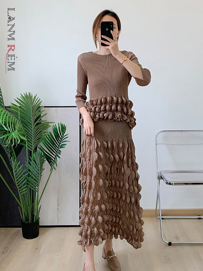 Spring And Summer New Pleated Bubble Suit Fashion Temperament Top Bubble Skirt Two-Piece For Women