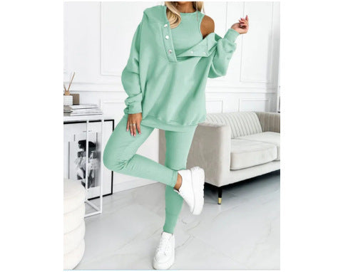 Women's Solid Color Vest Hoodie And Pants Set